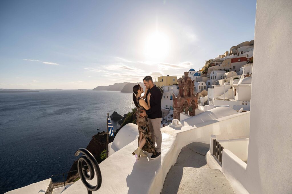 Flying dress photoshoot in Santorini