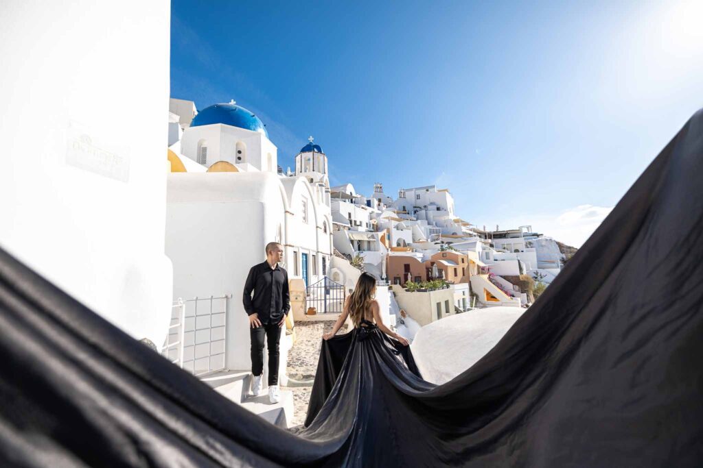 Best flying dress photographer in Santorini