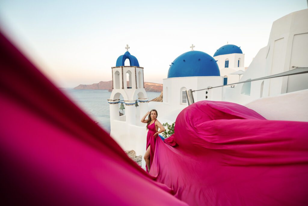 Hot pink dress santorini