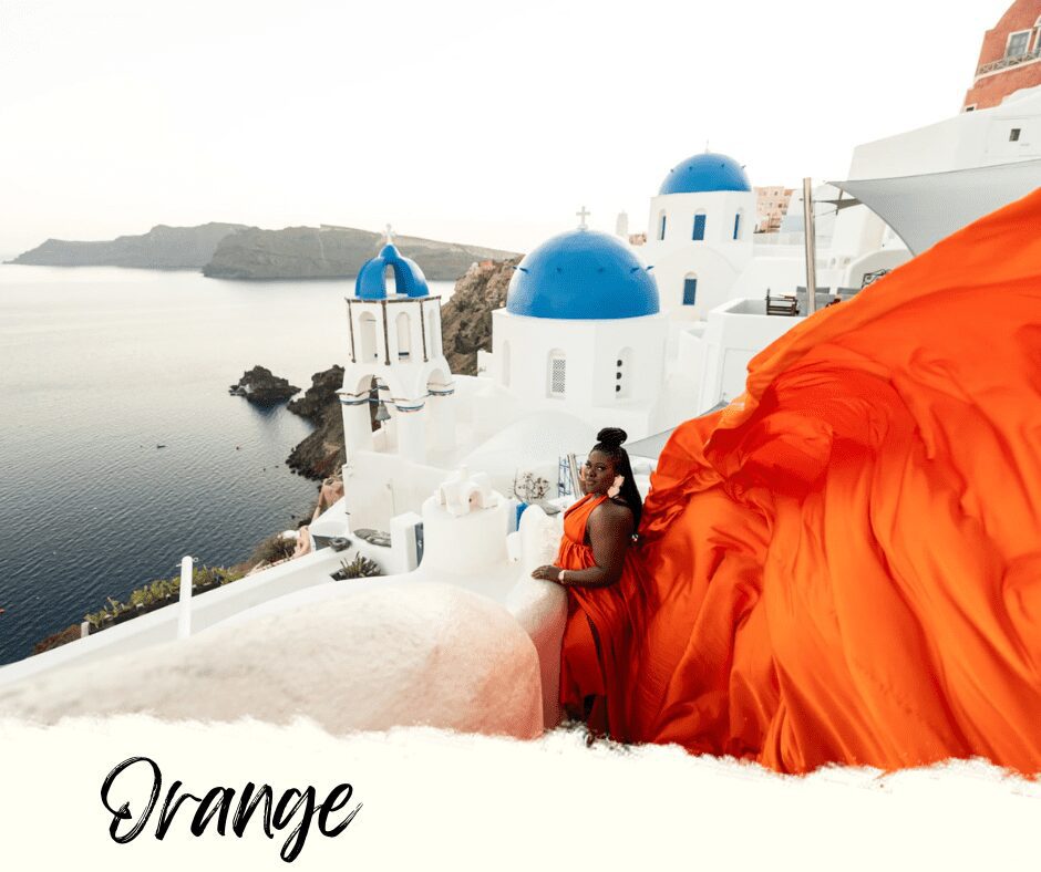 Orange flying dress santorini