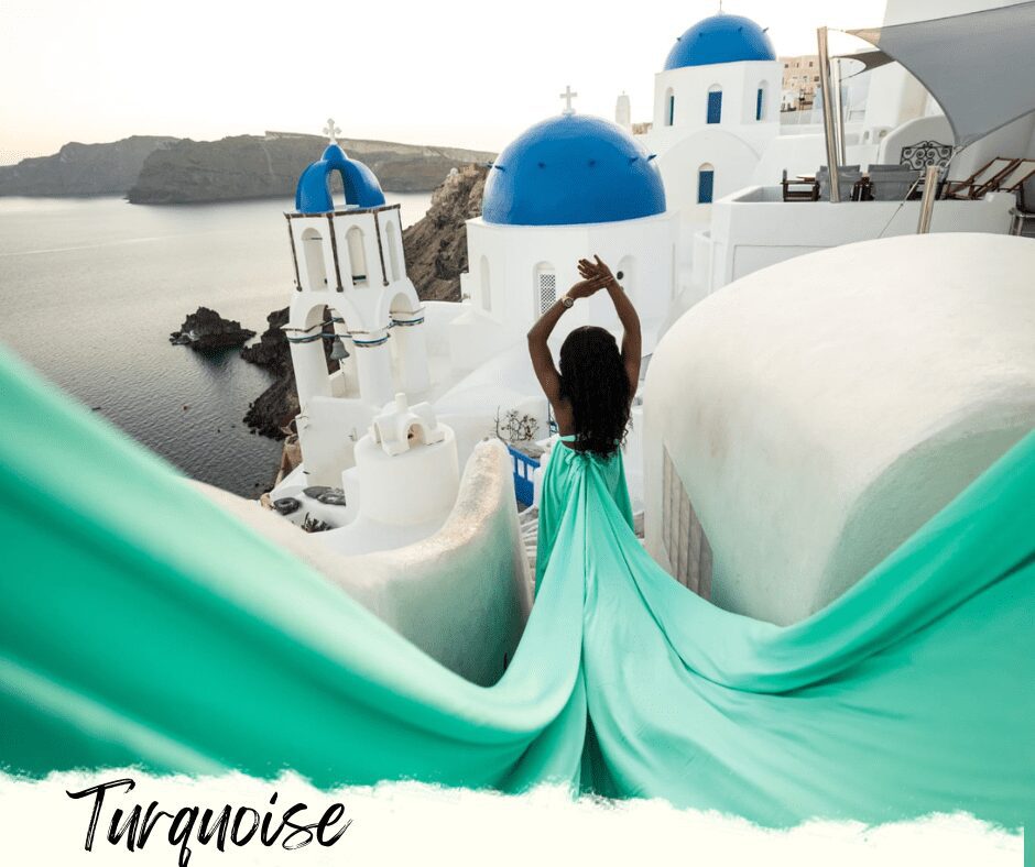 Turquoise flying dress santorini