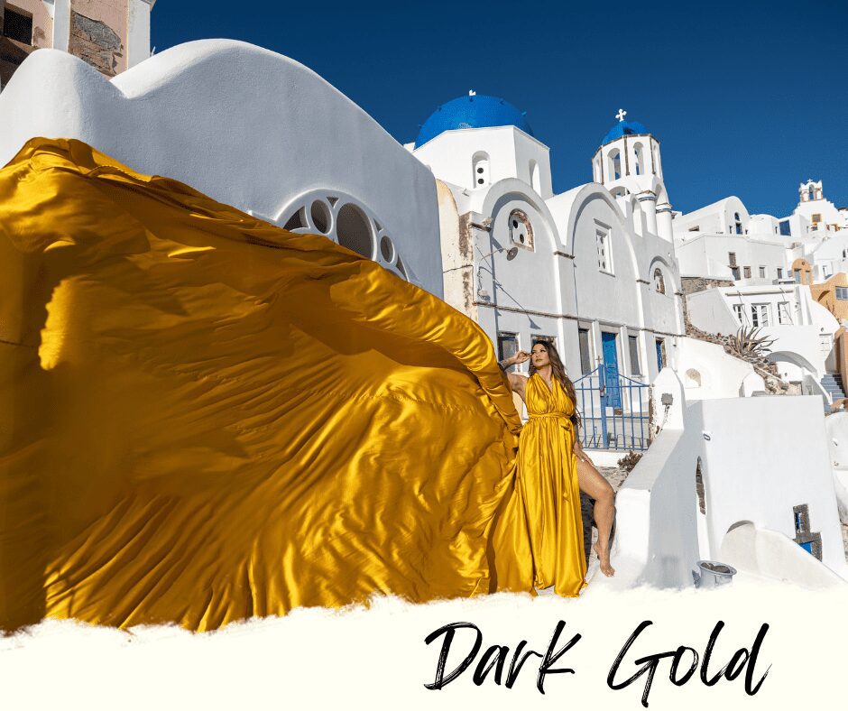dark gold flying dress santorini