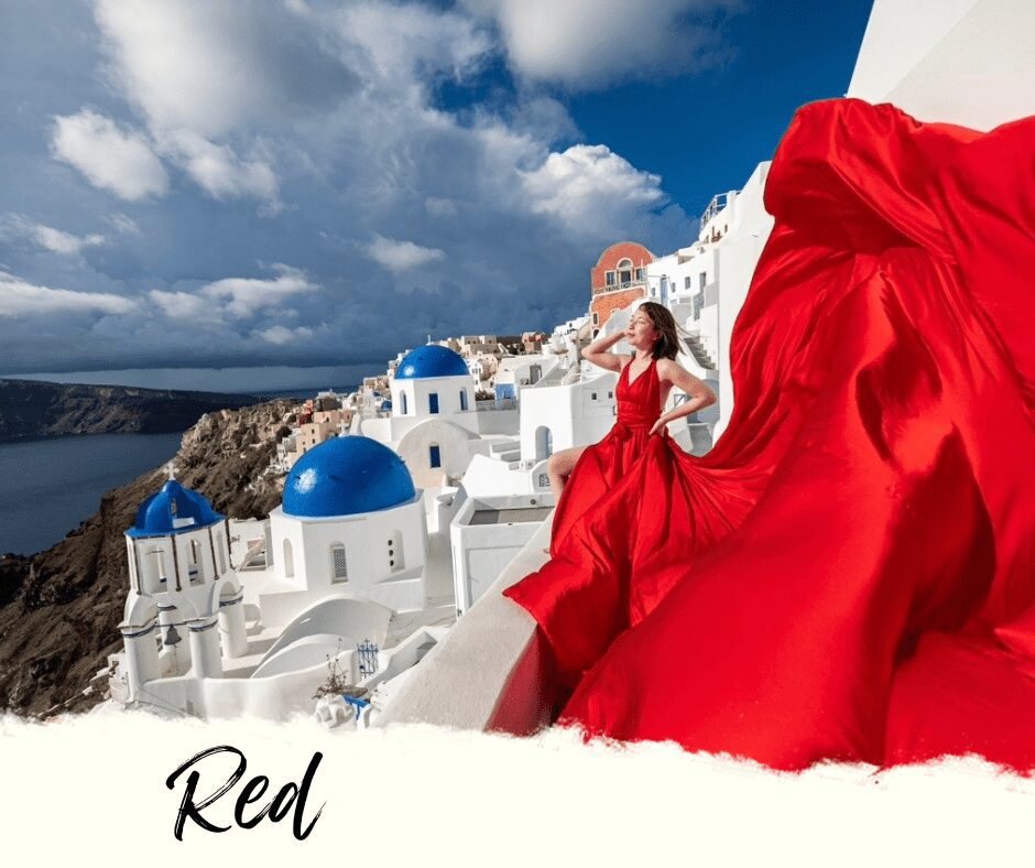 red flying dress santorini