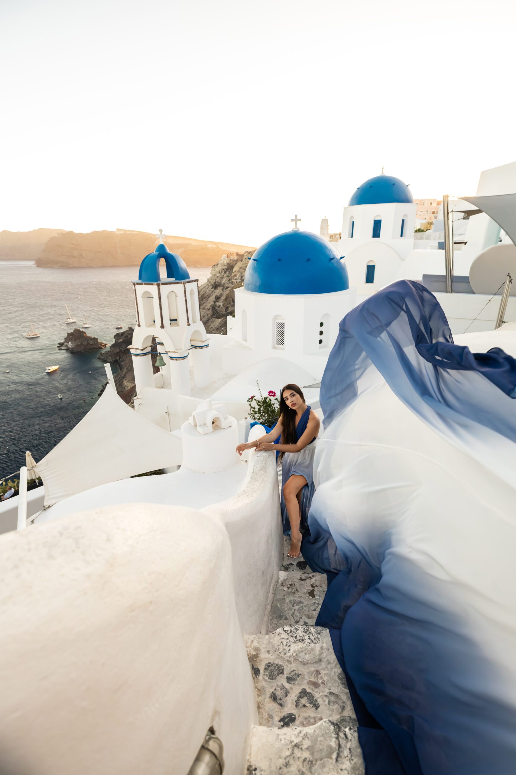 Santorini ombre white and blue color dress