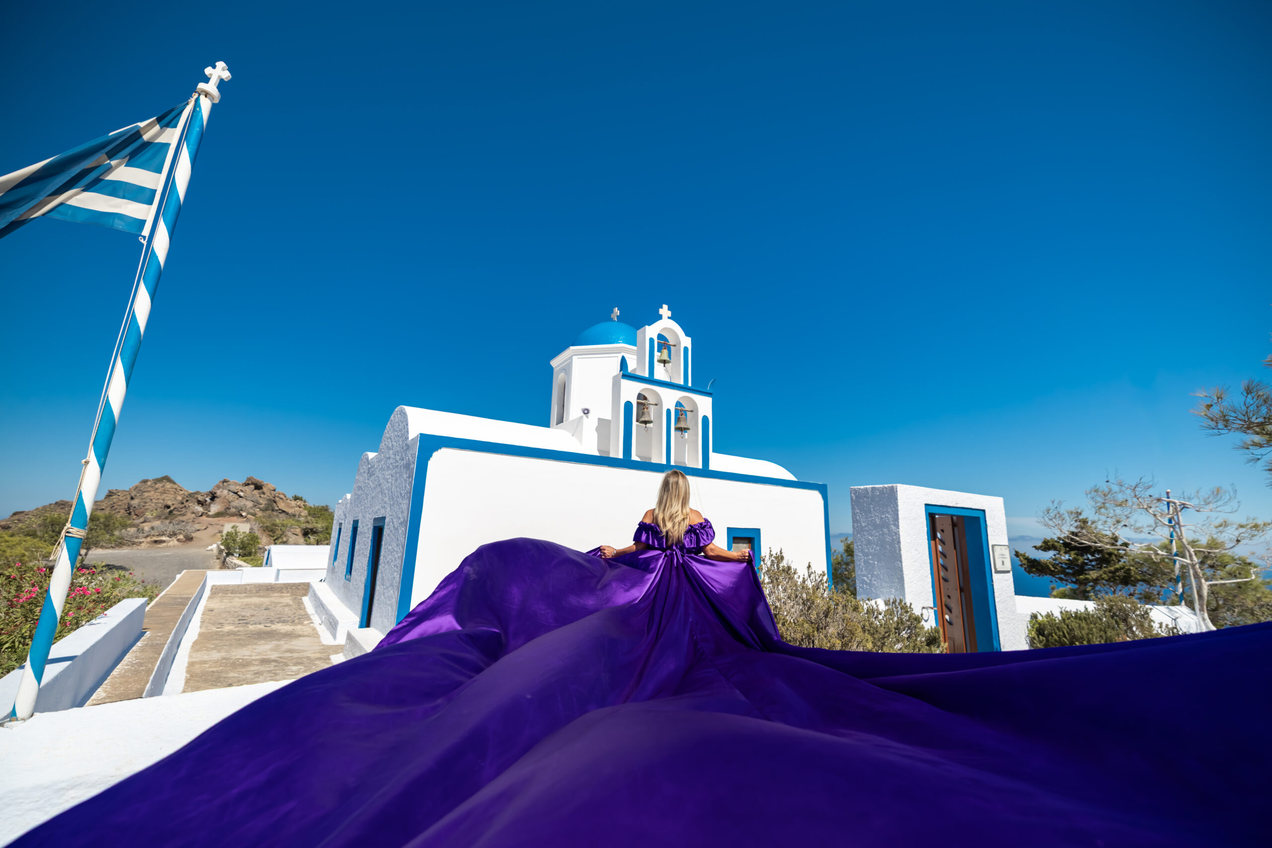 deep purple flying dress santorini