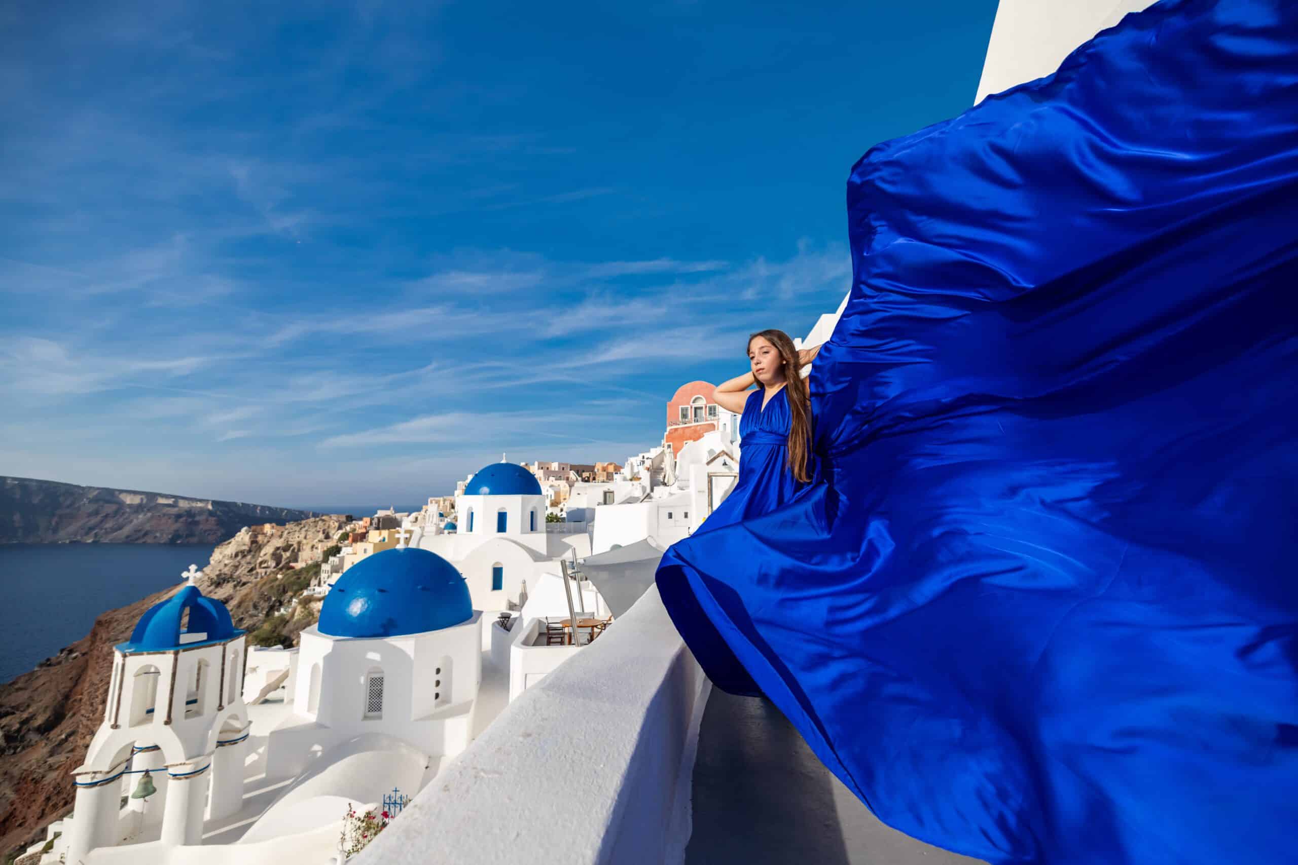 Santorini dress photography for kid