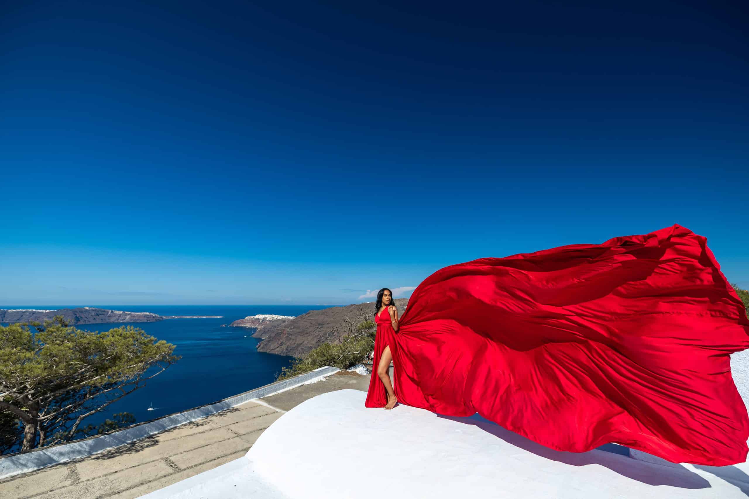 Red flowing dress Santorini